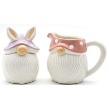 Easter Bunny Kitchen Decor, Spring Tabletop Ceramic Set, Festive Creamer and Sugar Jar